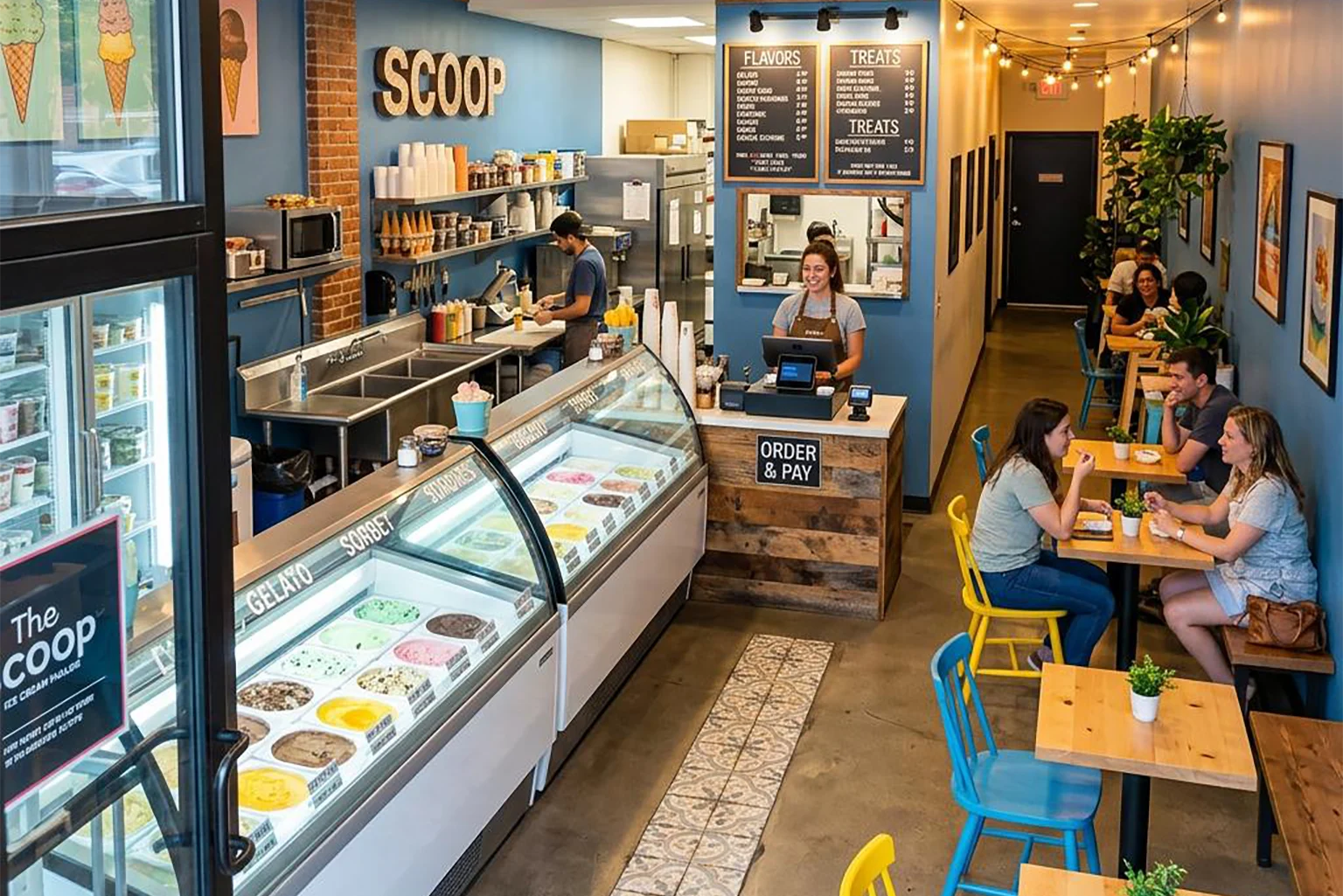 scoop ice cream freezer with ice cream barrel inside in a Cafés & Coffee Shops