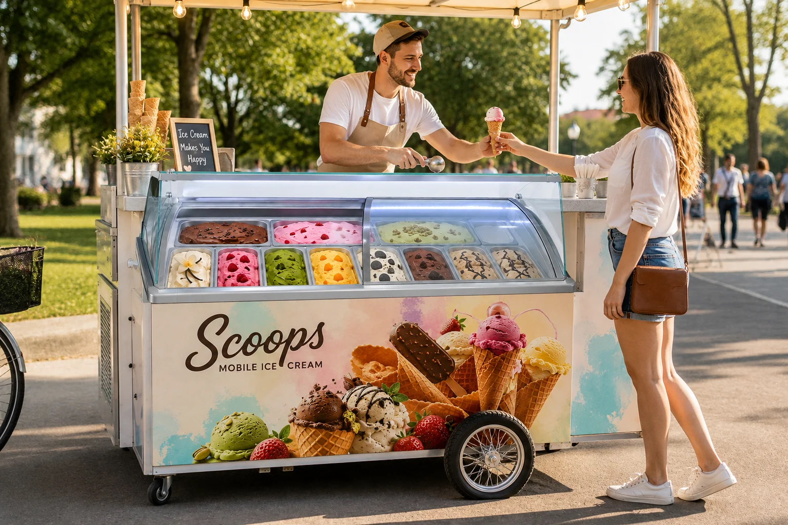 ice cream cart for mobile vendor with 11 pcs 5L ice cream tray