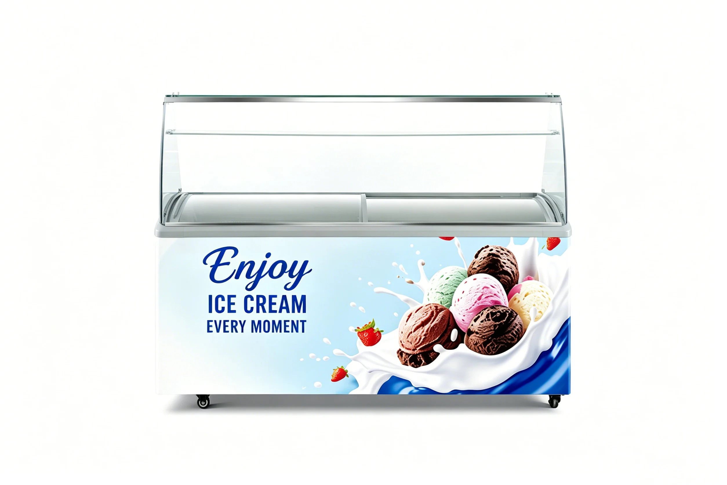commercial scoop ice cream freezer with curved glass lid and two layer design glass canopy
