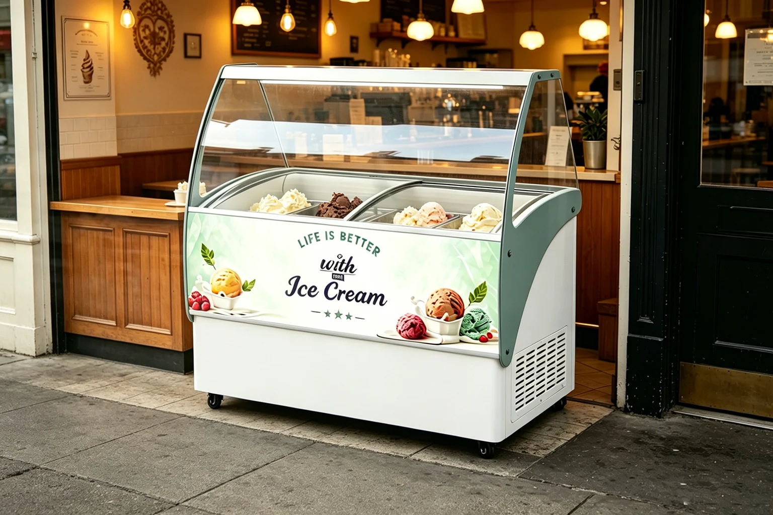 freezermaster vernus series scoop ice cream freezer with front sign led light