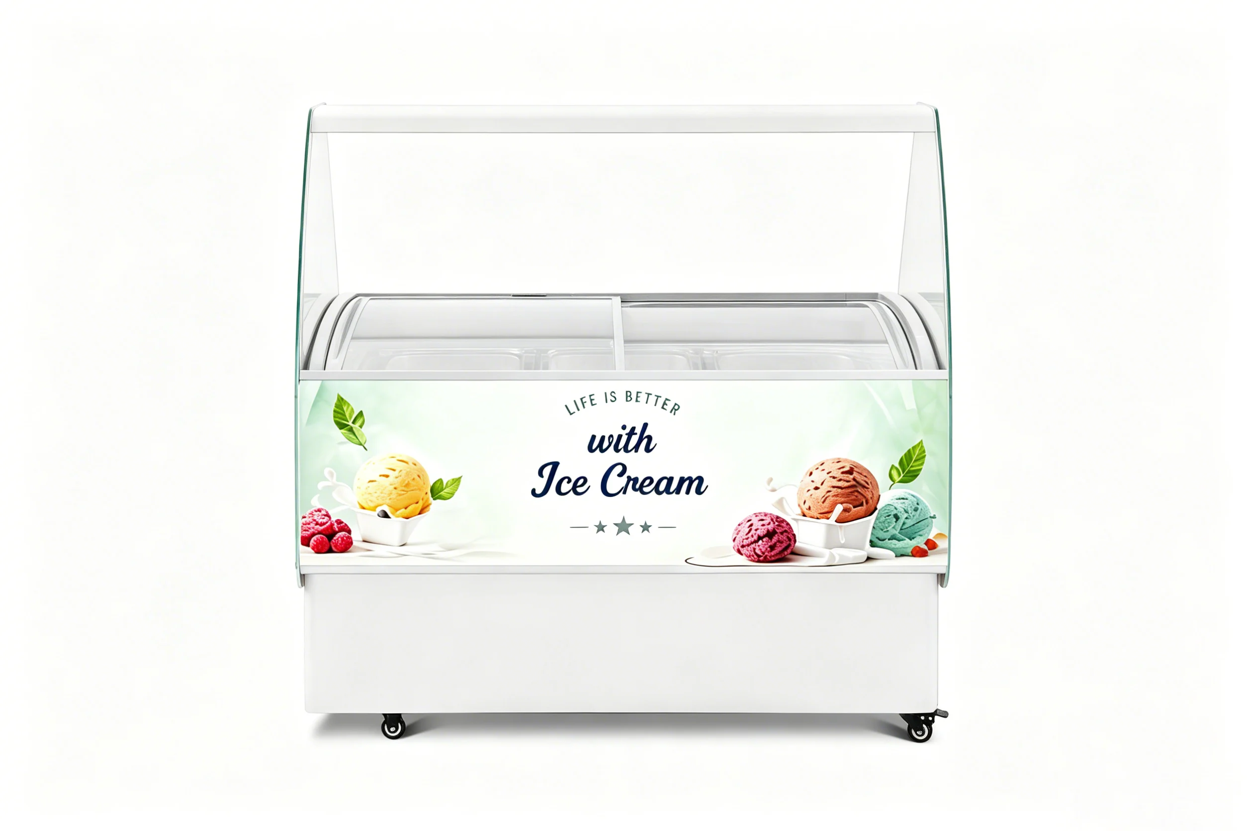 front view of freezermaster vernus series scoop freezer with front led sign light